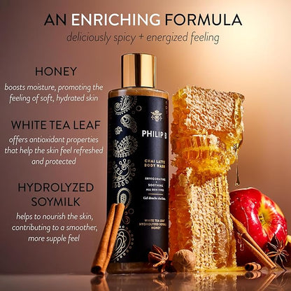PHILIP B Chai Latte Body Wash 11.5 Fl Oz (340mL) - Invigorating + Soothing, Formulated with White Tea Leaf, Hydrolyzed Soymilk & Honey, for All Skin Types