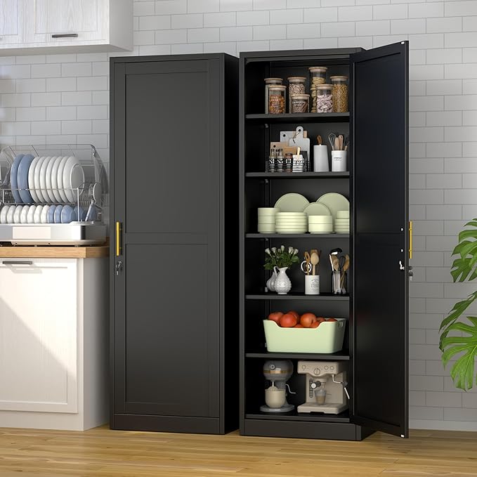 Metal Locker Tall Narrow Storage Cabinet, 67" H Locking Tool File Cabinets Snack Locker Organizer for School Classroom,Bedroom,Gym Home Office,Entryway and Hallway (20" W 1Door Black)