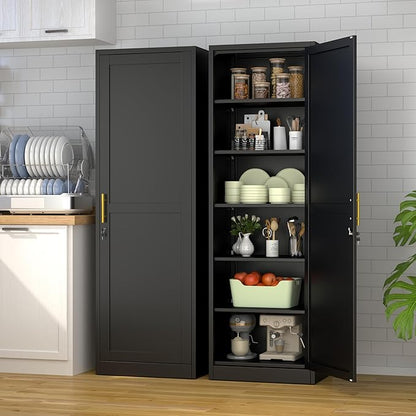 Metal Locker Tall Narrow Storage Cabinet, 67" H Locking Tool File Cabinets Snack Locker Organizer for School Classroom,Bedroom,Gym Home Office,Entryway and Hallway (20" W 1Door Black)