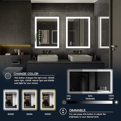 ISKM Framed LED Mirror for Bathroom 44"x36", Dimmable LED Bathroom Mirror with Lights, Anti-Fog, Front and Backlit Lighted Mirror 3-Colors, Shatterproof, Memory Function