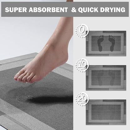 Extra Long Non Slip Bathroom Runner Bath Mat, Rubber Backing Ultra Thin Bath Rug Fit Under Door Quick Dry Super Absorbent Washable Shower Mat for Bathroom Floor Bathtub Sink, Dark Grey 24"x70"