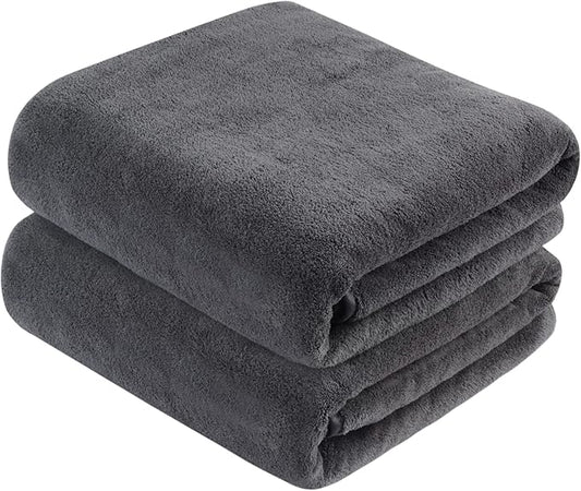 KinHwa Microfiber Bath Towels Large Bathroom Towel Absorbent Shower Towels Soft Bath Towel Large Size for Women Men Ideal for Spa, Swimming, Pool Dark Gray (2, Grey, 30x60 inch)