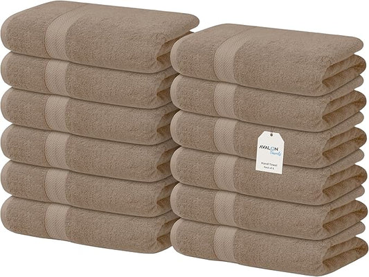 Avalon Towels Luxury Washcloths (Value Pack of 12) – Premium Cotton, Soft & Absorbent Wash Cloths for Body and Face, Hotel and Spa Quality Wash Clothes, Quick Dry and Machine Washable (Beige)