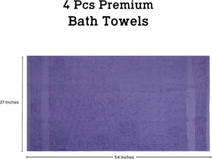 Casa Lino Lavender Bath Towels Set of 4 (54" x 27") - Large Bathroom Towel Set - 100% Cotton Towels for Bathroom - Highly Absorbent & Quick Dry Bath Towel Multipack - New Apartment Essentials