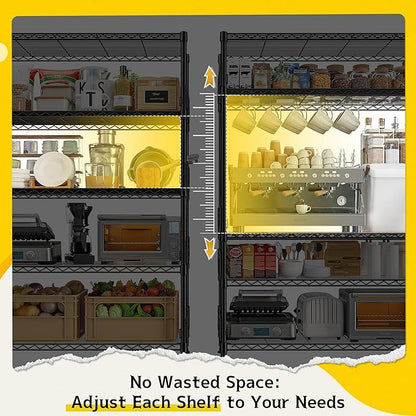 71.5‘’H Wire Shelving Unit With Shelf Linker,5 Tier Metal Shelving Pantry Kitchen Shelves with Side Blockers,Adjustable Standing Storage Shelves Rack with Hooks,Shelf for Utility Room,Basement,office
