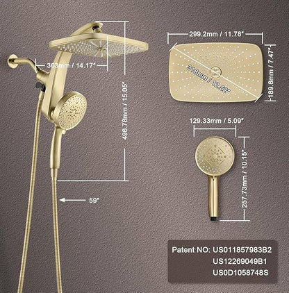 High Pressure Rain Shower Head: Upgrade Shower Heads with Handheld Spray Combo with Fixed Showerhead and 10 Sprays Handheld Shower Head, Detachable Shower head Built-in Power Jets