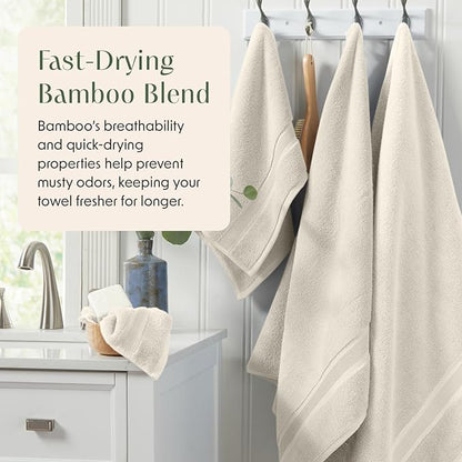 Springtree Home Luxury Viscose from Bamboo Bath Towel Set 6 Piece Set | 35% Viscose from Bamboo - 65% Cotton | Absorbent Quick-Dry Towels for Bathroom | Oeko-TEX Standard 100 Cotton | Sand