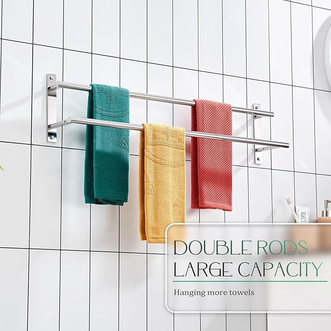 KOKOSIRI Bathroom Towel Racks 32 Inch Double Towel Bars Bath Towel Holder Towel Storage Towel Shelves Wall Mount Stainless Steel Polished Chrome B5010CH-L32