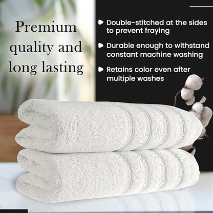 HALLEY Turkish 2 Pack Premium Bath Towels (2 Pieces) 650 GSM Highly Absorbent Super Soft 100% Cotton - 2 Bath Towels (White)