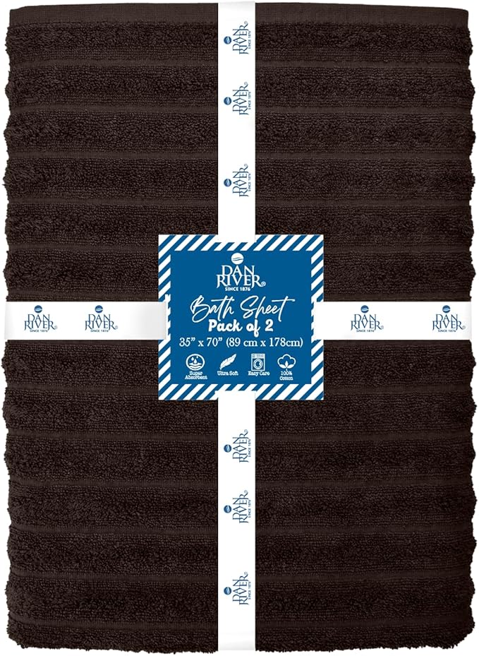 DAN RIVER Pack of 2 Bath Sheet 35x70 Inches, Ribbed Oversized Bath Sheets Towels for Adults, Fluffy and Soft Plush Towels - Brown