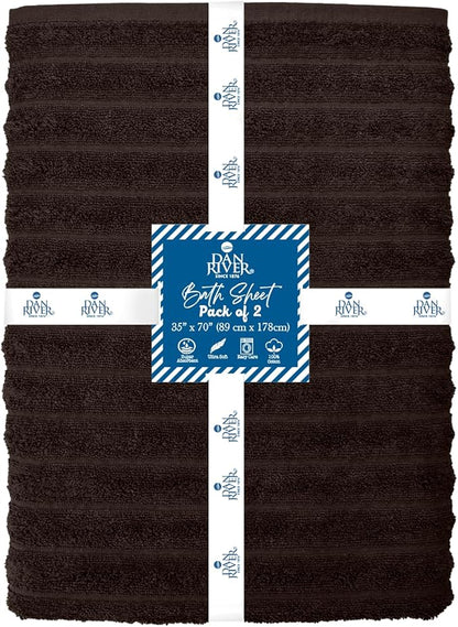 DAN RIVER Pack of 2 Bath Sheet 35x70 Inches, Ribbed Oversized Bath Sheets Towels for Adults, Fluffy and Soft Plush Towels - Brown