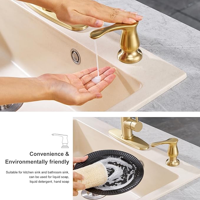 GAGALIFE Kitchen Sink Soap Dispenser Brushed Gold, Under Sink Soap Dispenser with 40" Silicone Extension Tube Kit,Say Goodbye to Frequent Refills