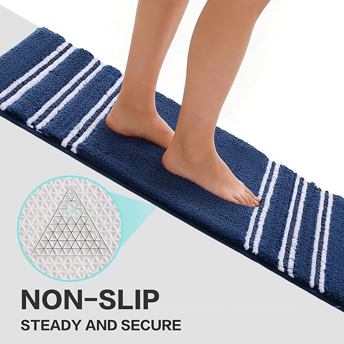 Kmson Bathroom Rugs Mat, 36"x24" Ultra Soft Washable Shaggy Chenille Bath Rugs, Non-Slip Fluffy Thick Water Absorbent Microfiber Mat for Bathtub, Sink and Shower, Navy Blue
