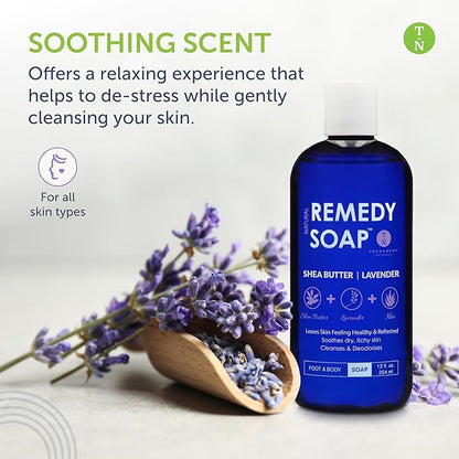 Truremedy Naturals Lavender Shea Butter Body Wash for Women - Aloe Lavender Body Wash with Shea Butter - Soothing Soap for Dry Skin - Hydrating Natural with Essential Oils - 12oz