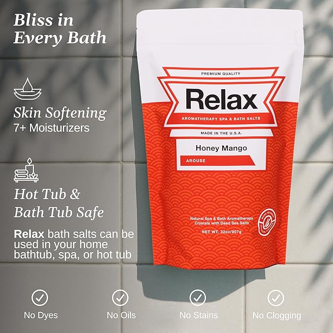 Relax Spa & Bath, Epsom & Dead Sea Salts, Aromatherapy Bath Salts for Hot Tub, Bath, or Spa, Infused with Magnesium, Honey Mango Scent