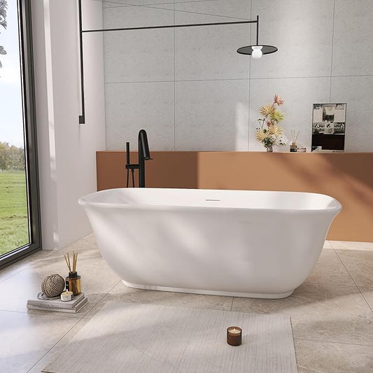 67" Acrylic Freestanding Bathtub, Soaking Tub for Bathroom, Stand Alone Tub, cUPC Certified, Integrated Overflow and Drain, Gloss White