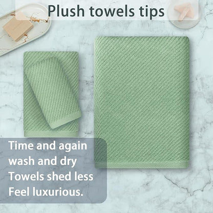 VOOVA & MOVAS Green Towels for Bathroom, 100% Cotton | Quick Dry | Soft | Thick, 3 Piece Towel Set, 1 Large Bath 30" x 56", 1 Hand 18" x 28", 1 Wash Cloth 13" x 13", Bathroom Essentials, Sage Green