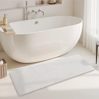 Mecko Loofah Bath Mat for Tub - Quick-Dry Non-Slip Shower Mat, Extra Thick Textured Grip Bathtub Mat for Bathroom and Shower Floor, Indoor/Outdoor Use for Wet Areas (White, 17"x47")