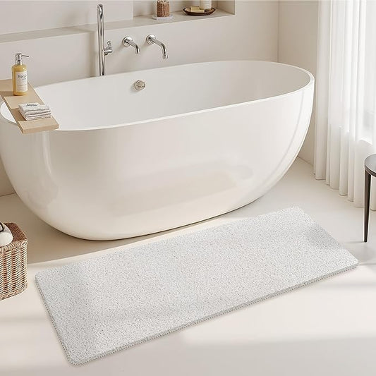 Mecko Loofah Bath Mat for Tub - Quick-Dry Non-Slip Shower Mat, Extra Thick Textured Grip Bathtub Mat for Bathroom and Shower Floor, Indoor/Outdoor Use for Wet Areas (White, 17"x47")