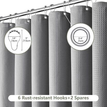 Inhousolu Fabric Shower Curtain Waffle Weave, 230 GSM Heavy Duty, Weighted Hem, 8 Metal Hooks, Water Repellent, Machine Washable, Hotel Spa Luxury Bath Curtain Set, 36 x 72 Inch, Grey