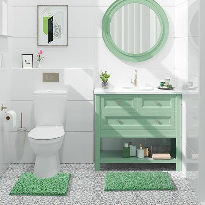 Yimobra Luxury Chenille U-Shaped Toilet Rug, Super Soft Shaggy Contour Bath Mat for Bathroom Floor, Fluffy, Water Absorbent, Non Slip, Machine Washable, Dry Quickly, 24''x 20'', Light Green & Green