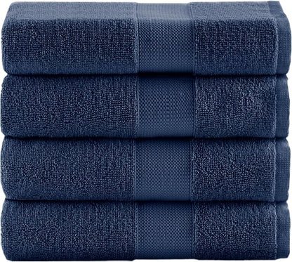 Comfort Spaces Turkish Bath Towel Set of 4 Piece 27x54 Medium 100% Cotton Towels Highly Absorbent Soft Quick Dry Shower for Bathroom Spa Navy Blue