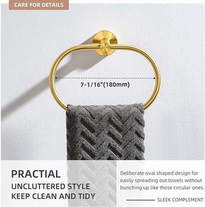 Angle Simple Towel Ring Brassy Gold, SUS 304 Stainless Steel Swivel Hand Towel Holder for Bathroom Wall Mount