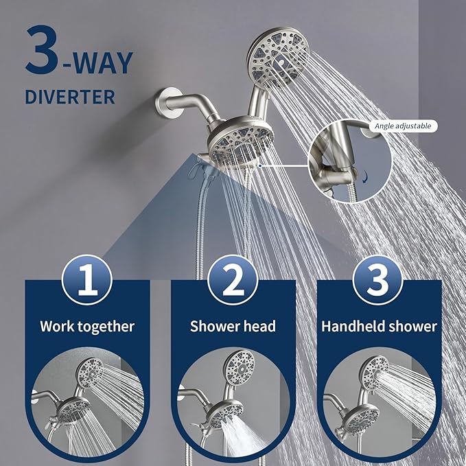 2 Handle Shower Faucet Set with Tub Spout Bathtub Shower Faucet Combo Set Shower System Complete Tub and Shower Trim Kit Brushed Nickel Wall Mounted Two Handles Shower Fixtures