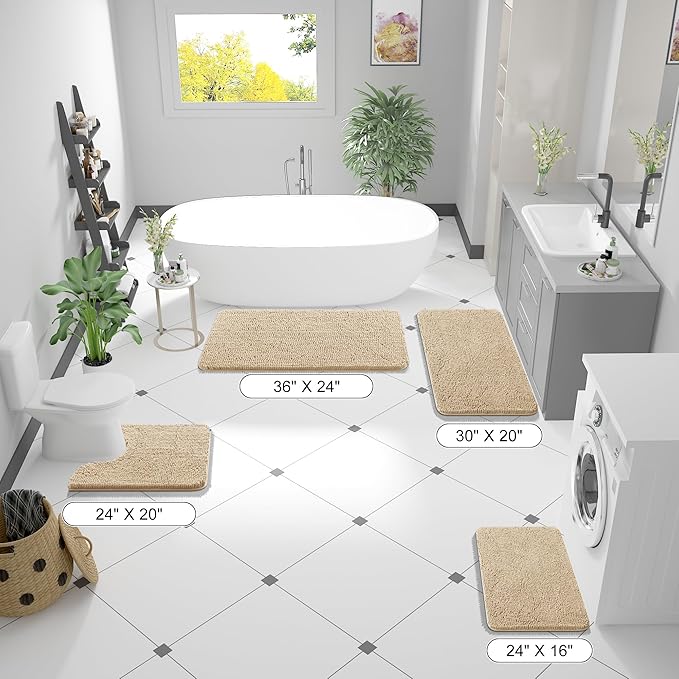 OLANLY Bathroom Rugs 47x17, Extra Soft Absorbent Chenille Bath Rugs, Rubber Backing Quick Dry, Machine Washable Bath Mats for Bathroom Floor, Tub and Shower, Home Decor Accessories, Beige