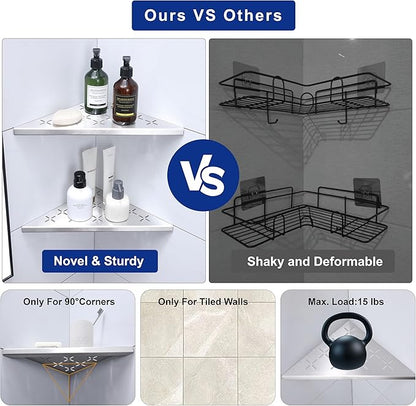 12" Corner Shower Shelf, 1-Pack Shower Shelves SUS304 Stainless Steel Bathroom Shelves for Tile Walls, Recessed Corner Shelf Organizer Rack, No Drilling (Brushed)
