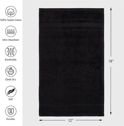 Melissa Linen, Fingertip Towels 4 Pack, 100% Turkish Cotton, Small Hand Towels for Body, Face and Kitchen 12 x 18 in, Soft and Absorbent, Quick Dry, (Jet Black Fingertip Hand Towels)