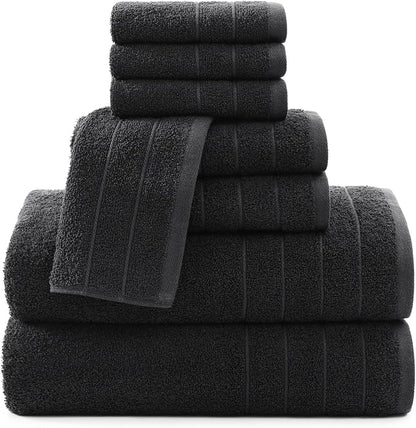 Casa Platino 100% Mercerized Cotton Luxury Bathroom Towels Set - 8 Piece - Ring Spun Technology - 2 Bath, 4 Washcloths, 2 Hand Towels - Remains Soft & Absorbent Even After Multiple Washes - Black