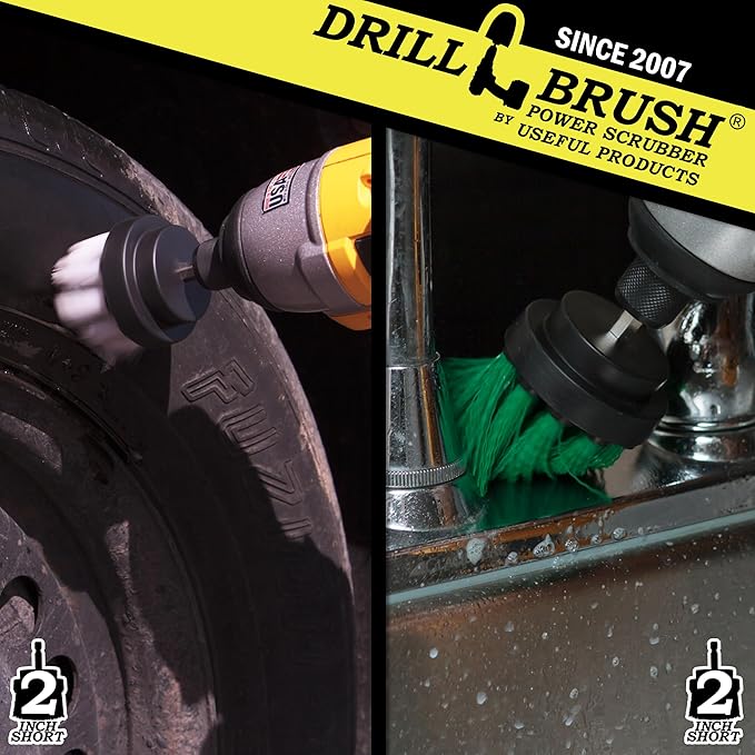 Drill Brush - Grout Cleaner - 2-inch Diameter Round Spin Brush Set - Kitchen Accessories - Scrub Stove, Oven, Sink, Tile - Carpet Cleaner - Leather, Upholstery, Fabric - Wheel Brush - Glass Cleaner