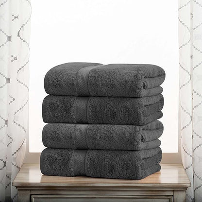 BNM Egyptian Cotton Heavyweight Towels, Ideal For Bathroom, Shower, Spa, 800 GSM Bath Towels, Highly-Absorbent, Luxury Bathroom Essentials, Ultra-Soft Plush Home Basics, Bath Towel Set of 4, Charcoal