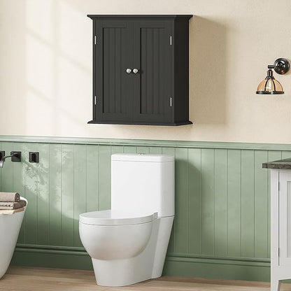 ChooChoo Bathroom Wall Cabinet Set of 2, Over The Toilet Space Saver Storage Cabinet, Medicine Cabinet with 2 Door and Adjustable Shelves, Cupboard, Black
