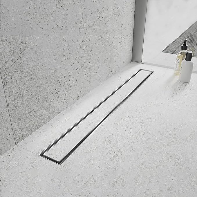 Linear Shower Drain, 36 inch Drain with Tile Insert 2-in-1 Panel, Brushed 304 Stainless Steel Shower Floor Drain, Linear Drain with Hair Strainer and Adjustable Feet