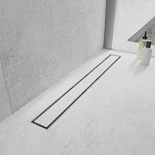 Linear Shower Drain, 48 inch Drain with Tile Insert 2-in-1 Panel, Brushed 304 Stainless Steel Shower Floor Drain, Linear Drain with Hair Strainer and Adjustable Feet