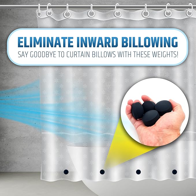 Powerful Anti-Billowing Magnetic Shower Curtain Weights for Splash-Free Bath Experience - 360° Silicone Wrapped - Will Never Rust - Heavy Magnets Prevent Curtain Liners from Blowing | 4 Pairs | Black