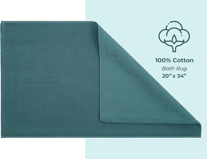 American Soft Linen Bath Rug, 20 in 34 in 100% Cotton Bath Mats Rugs for Bathroom, Slip Reducer Washable Shaggy Form Area Rugs, Colonial Blue Bath Rug