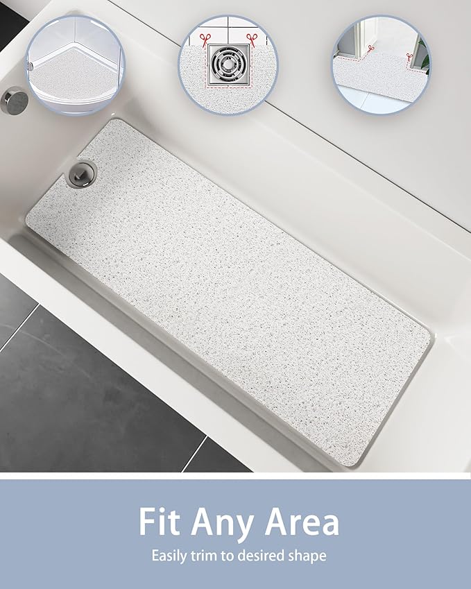 Mecko Square Non-Slip Shower Mats for Inside Shower, Quick-Drying Shower Floor Mat with Foot Scrubber, Anti-Slip Loofah Bathtub Mat for Tub and Wet Areas (White, 24"x24")
