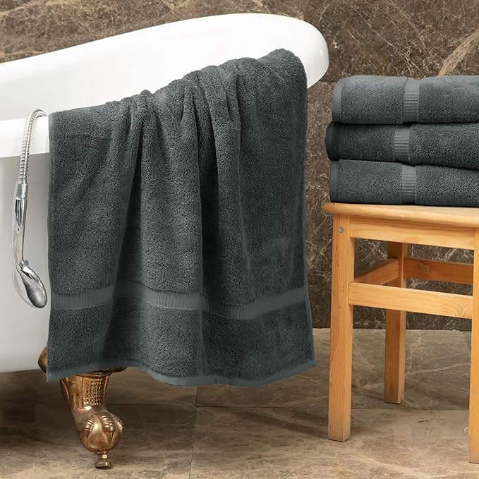 Towel Bazaar Premium Cotton Super Soft and Absorbent Turkish Towels (4-Piece Extra Large Bath Towels, Dark Gray)