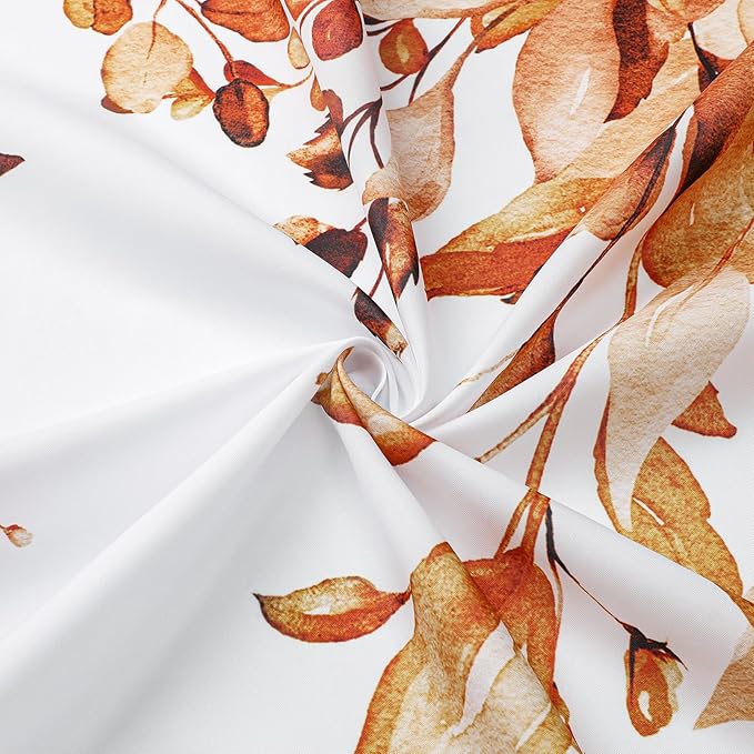 Gibelle Extra Long Shower Curtain 72 x 84, Orange Floral Shower Curtain for Bathroom, Fall Watercolor Plant Eucalyptus Leaves Fabric Shower Curtain Set