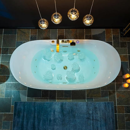 WOODBRIDGE 72" x 35-3/8" Whirlpool and Air Bath Heated Soaking Combination Tub with Adjustable Speed Air Blower and Display Control Panel, Brushed Gold Finish Trim and Drain Kit, BG400+F0045BG