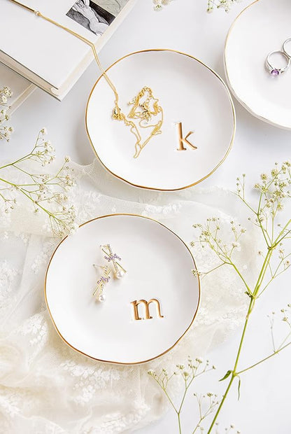 COLLECTIVE HOME - Ceramic Jewelry Tray, Decorative Trinket Dish for Rings Earrings Necklaces Bracelet Watch Keys, Birthday Mother's Day Christmas Gift for Women, 4.75", White Surface (H)