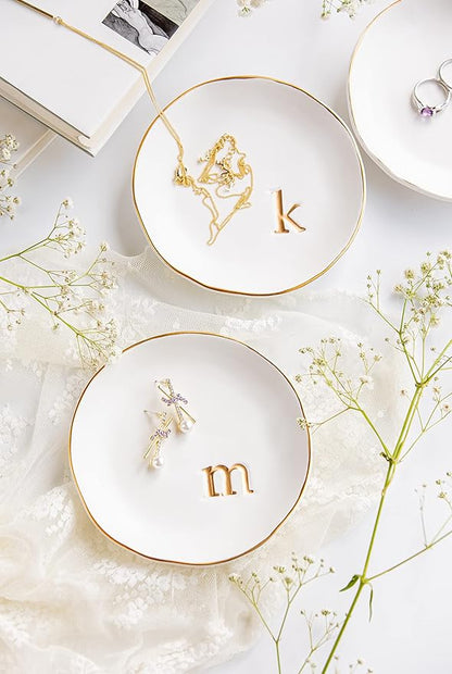 COLLECTIVE HOME - Ceramic Jewelry Tray, Decorative Trinket Dish for Rings Earrings Necklaces Bracelet Watch Keys, Birthday Mother's Day Christmas Gift for Women, 4.75", White Surface (A)