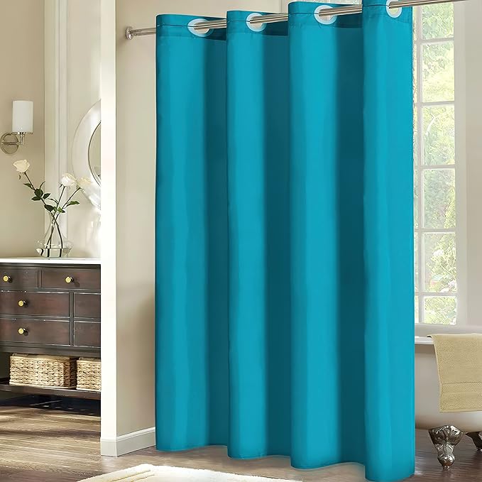 Furlinic No Hook Stall Shower Curtain 36x72 Inch,Polyester Fabric Small Narrow Shower Curtain Liner,Hotel Style Bathroom Curtains with Plastic Split Grommets,Machine Washable & Waterproof,Teal Blue.