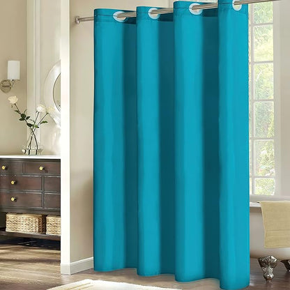 Furlinic No Hook Stall Shower Curtain 36x72 Inch,Polyester Fabric Small Narrow Shower Curtain Liner,Hotel Style Bathroom Curtains with Plastic Split Grommets,Machine Washable & Waterproof,Teal Blue.