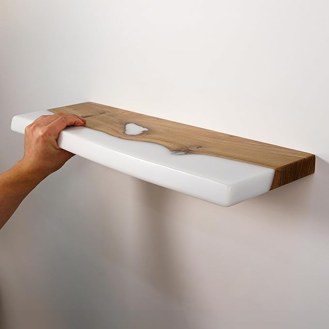 RWA Live Edge Floating Shelf – Unique Wood Floating Shelf for Wall Decor, Living Room, Bedroom, or Bathroom – Stylish Decorative Wall Shelves for Home & Office (White, 12x6)