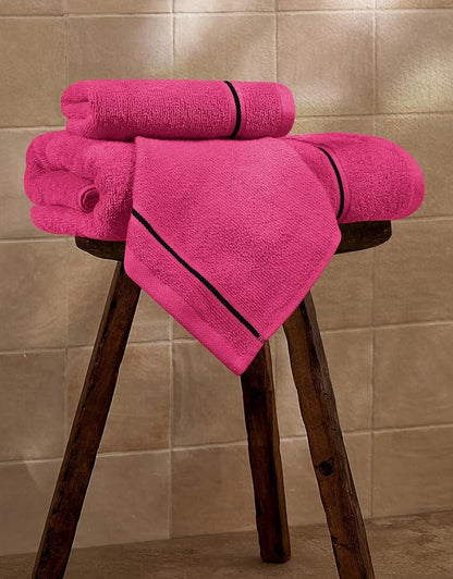 MyOwn Ultra Soft 3 Pack Cotton Towel Set, Contains a Bath Towel 28x55 inch, a Hand Towel 16x24 inch & Wash Coth 12x12 inch, Ideal Everyday use, Compact & Lightweight - Hot Pink