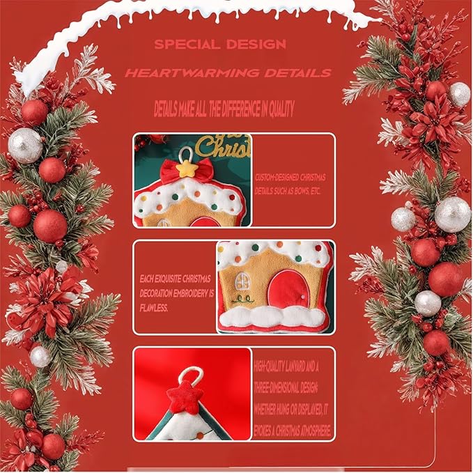Cesqouc® 4pcs New Cute Style Hangable Hand Towels with Christmas Patterns:Christmas House,Santa Claus,Christmas Tree,Christmas Elk Patterns for Bathroom/Kitchen/Living Room/Children's